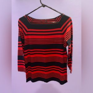 Red & Black striped 3/4 sleeve shirt